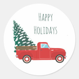 Happy Holidays Lieferwagen Truck Weihnachtsbaum Ro Runder Aufkleber