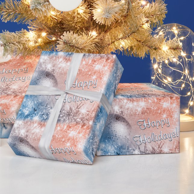 Happy Holidays Light Blue und Coral Weihnachten Geschenkpapier (Feiertage)