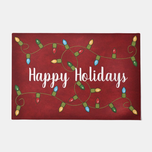 Happy Holidays Lights On Red Doormat Fußmatte (Vorderseite)