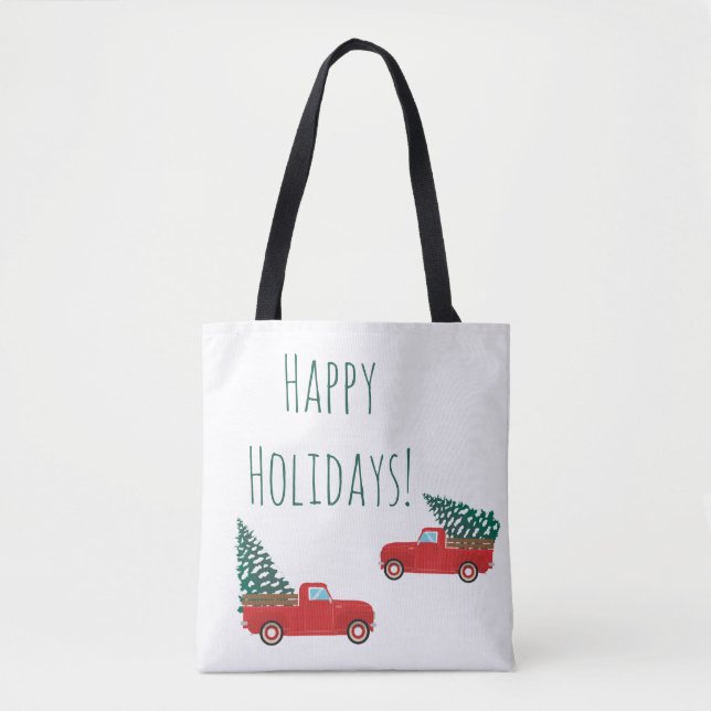 Happy Holidays Little Red Truck Weihnachtsbaum Tasche (Vorderseite)