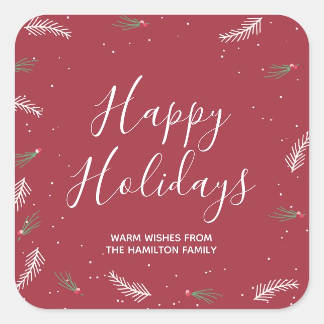 Happy Holidays Lovely Christmas Foliage Quadratischer Aufkleber (Vorderseite)