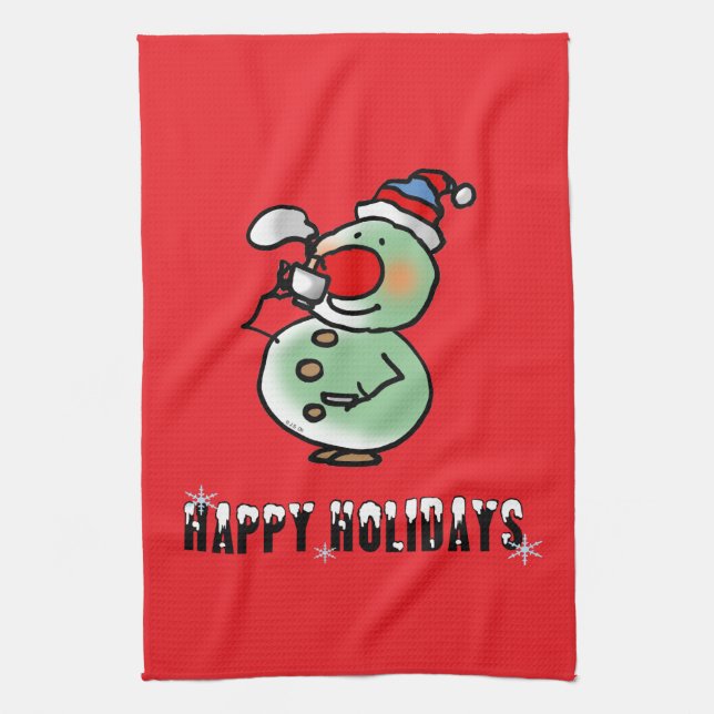 Happy Holidays (lustiger Schneemann) Geschirrtuch (Vertikal)