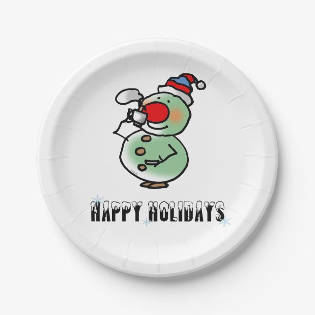 Happy Holidays (lustiger Schneemann) Pappteller (Vorderseite)