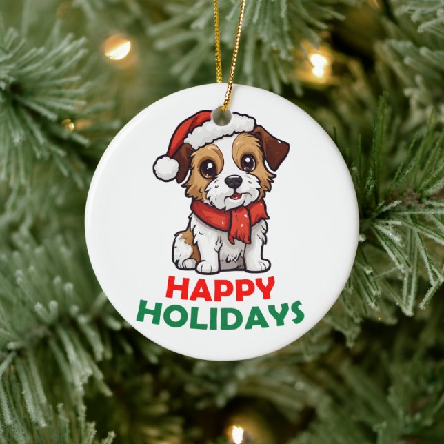 Happy Holidays Magic Dog Keramik Ornament (Baum)