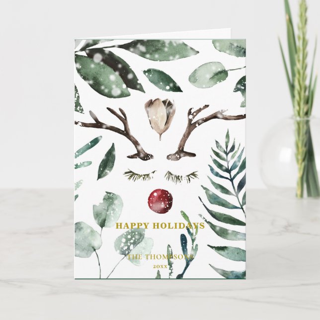 HAPPY Holidays | Magnolia, Grünes Blattwerk Feiertagskarte (Vorderseite)