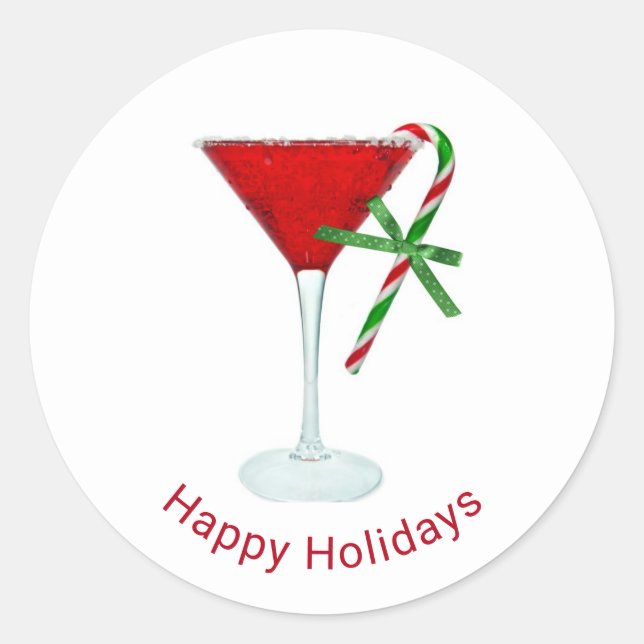Happy Holidays Martini Glas Runder Aufkleber (Vorderseite)