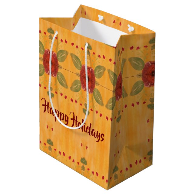 Happy Holidays Medium Paper Geschenktasche Mittlere Geschenktüte (Rückseite Schrägansicht)