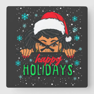 Happy Holidays Melanin Weihnachten Schwarzer Girl Quadratische Wanduhr