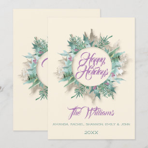 Happy Holidays Merry Bly Monogram Ivory Lila Einladung