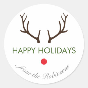 "Happy Holidays" Minimaler Abstrakter Rudolph Rein Runder Aufkleber