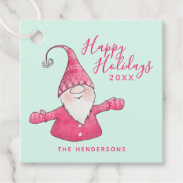 Happy Holidays Mint grün und rosa Gnome Weihnachte Geschenkanhänger