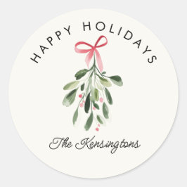Happy Holidays Mistletoe Custom Familienname Runder Aufkleber