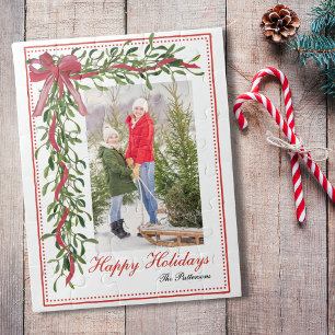 Happy Holidays Mistletoe Red Bow Family Foto