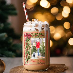 Happy Holidays Mistletoe Red Bow Family Foto Dosenglas