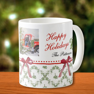 Happy Holidays Mistletoe Red Bow Family Foto Kaffeetasse