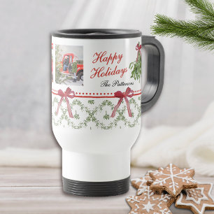 Happy Holidays Mistletoe Red Bow Family Foto Reisebecher