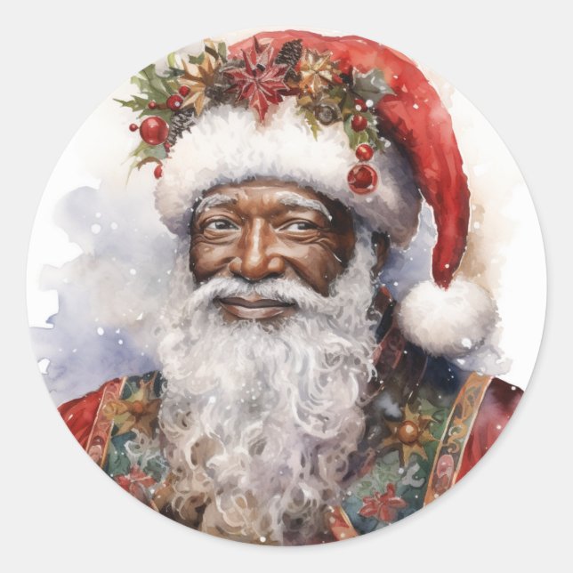 Happy Holidays mit Black Santa Runder Aufkleber (Vorderseite)