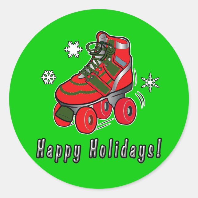 Happy Holidays mit Christmas Roller Skate Runder Aufkleber (Vorderseite)