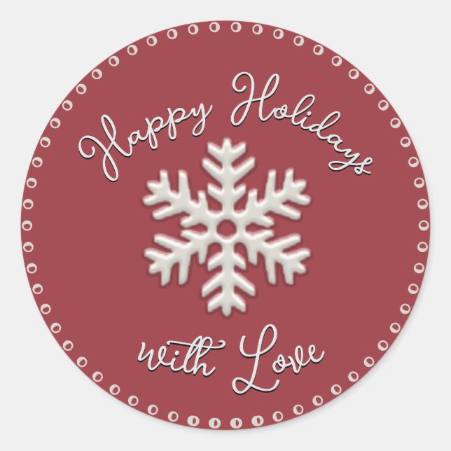 Happy Holidays mit Liebe Embossed Snowflake Class Runder Aufkleber (Vorderseite)