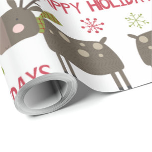 Happy Holidays mit Rentier und Schneeflocken Geschenkpapier
