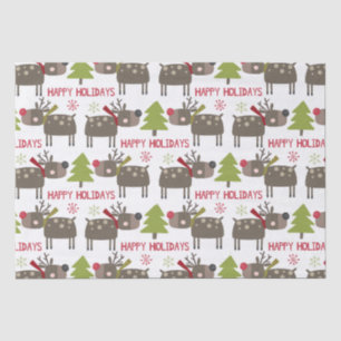 Happy Holidays mit Rentier und Schneeflocken Seidenpapier