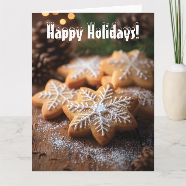 Happy Holidays mit schneeflockenartigen Cookies Karte (Vorderseite)
