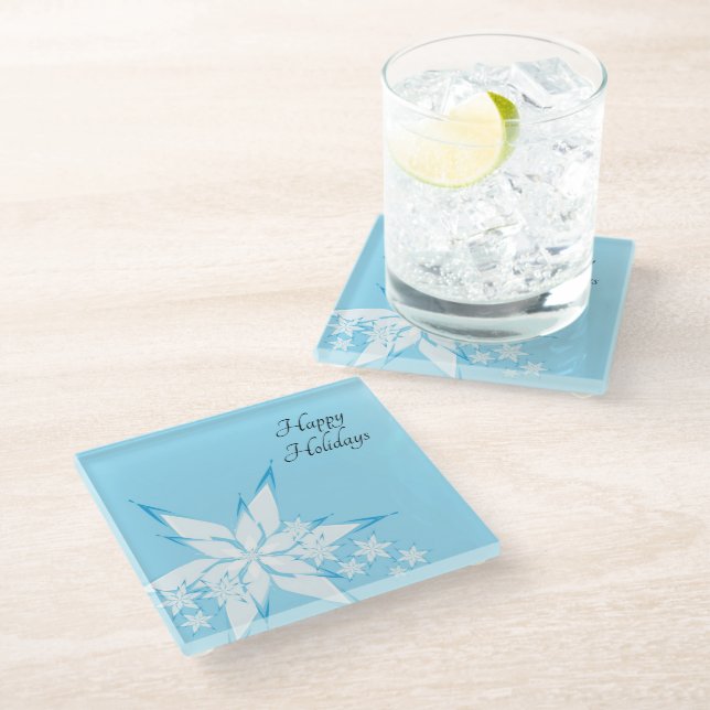 Happy Holidays mit Snowflake Art Glasuntersetzer (Schrägansicht)