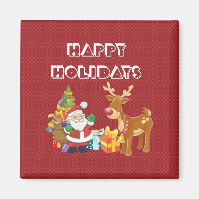 Happy Holidays mit Weihnachten und Rentieren Magnet (Vorne)