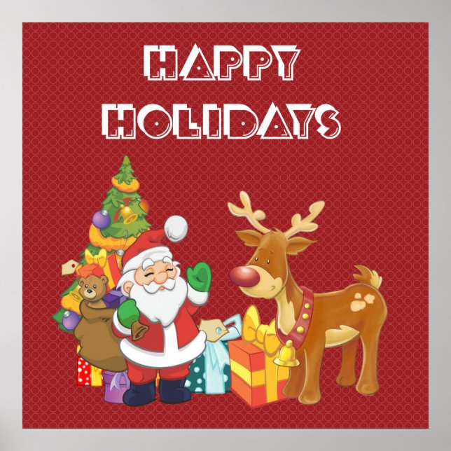 Happy Holidays mit Weihnachten und Rentieren Poster (Vorne)