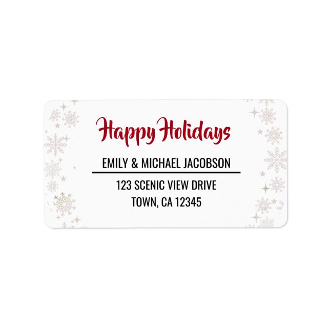 Happy Holidays Modern Chic Typography Snowflakes Adressaufkleber (Vorne)