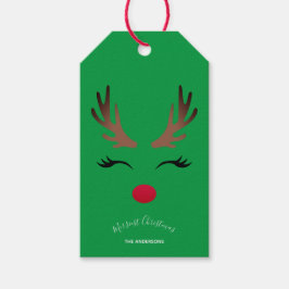 Happy Holidays Modern Christmas Reindeer Green Geschenkanhänger