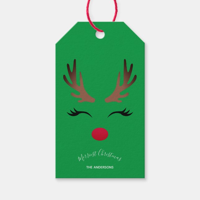 Happy Holidays Modern Christmas Reindeer Green Geschenkanhänger (Vorderseite)