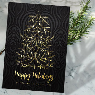 Happy Holidays Modern Christmas Tree Damask Folien Feiertagskarte