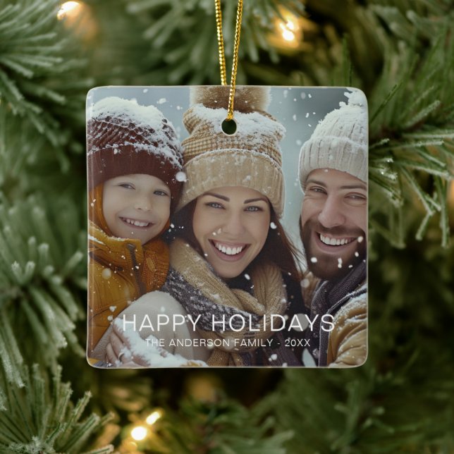 Happy Holidays Modern Foto Template Keramikornament (Baum)
