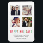 Happy Holidays | Modern & hell 4 Foto Magnet<br><div class="desc">Mit diesen modernen und stilvollen Foto Magneten mit vier quadratischen Fotos und einer hellen Typografie können Sie Ihren Lieben unvergessliche Urlaubsstimmung schenken. Ideal,  um Ihre Lieblings-Fotos von Instagram anzuzeigen!</div>
