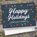 Happy Holidays Modern Holly Berries Foliage Feiertagspostkarte<br><div class="desc">Abrufbar unter: http://www.zazzle.com/selectpartysupplies</div>