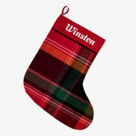 Happy Holidays Modern Madras Kariert Personalize Großer Weihnachtsstrumpf