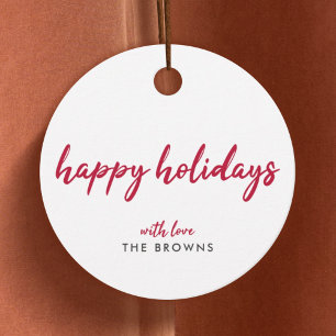 Happy Holidays   Modern Minimalistische Rote Weihn Geschenkanhänger