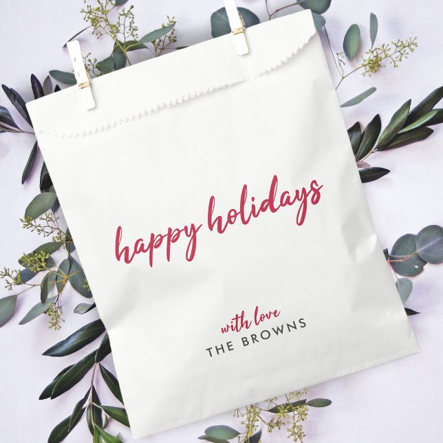 Happy Holidays | Modern Minimalistische Rote Weihn Geschenktütchen (Von Creator hochgeladen)
