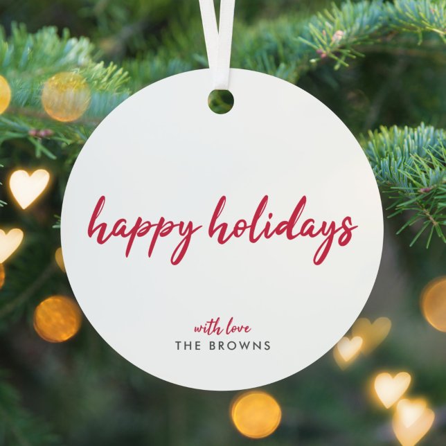 Happy Holidays | Modern Minimalistische Rote Weihn Ornament Aus Metall (Von Creator hochgeladen)