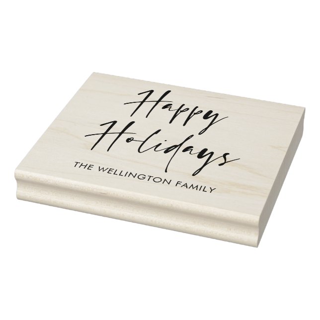 Happy Holidays Modern Script Gift Wrap Familie Gummistempel (Stempel)