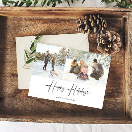Happy Holidays Modern Script Two Foto Card