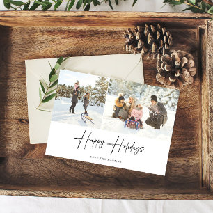 Happy Holidays Modern Script Two Foto Card