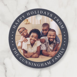 Happy Holidays Modern Simple Chic Family Foto Geschenkanhänger