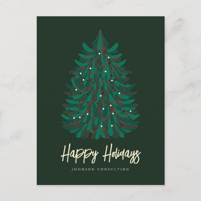 Happy Holidays Modern Simple Christmas Tree Ankündigungspostkarte (Vorderseite)