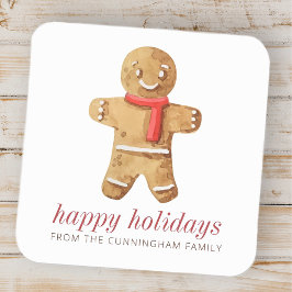 Happy Holidays Modern Watercolor Gingerbread Mann Quadratischer Aufkleber