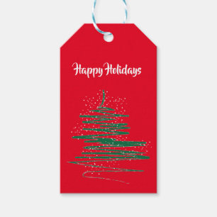 Happy Holidays Modern Whimsical Tree Red Geschenkanhänger