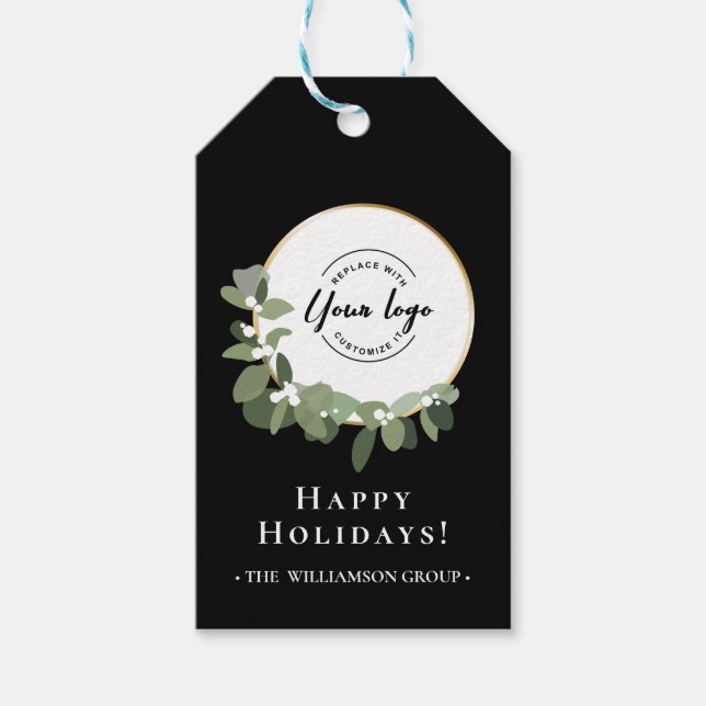 Happy Holidays Modern Wreath Custom Business Logo Geschenkanhänger (Vorderseite)