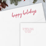 Happy Holidays | Moderne Minimal Red Rücksendeadre<br><div class="desc">Einfache,  stilvolle "Happy Holidays" wickeln das Label in tiefroter,  moderner minimalistischer Typografie um. Ihr Name und Ihre Adresse können für ein einzigartiges Label mit persönlicher Touch personalisiert werden,  mit unserer Ferienkarte im gleichen Design zu paaren!</div>