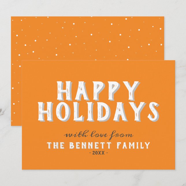 Happy Holidays Moderne orange weiße Typografie Karte (Vorne/Hinten)